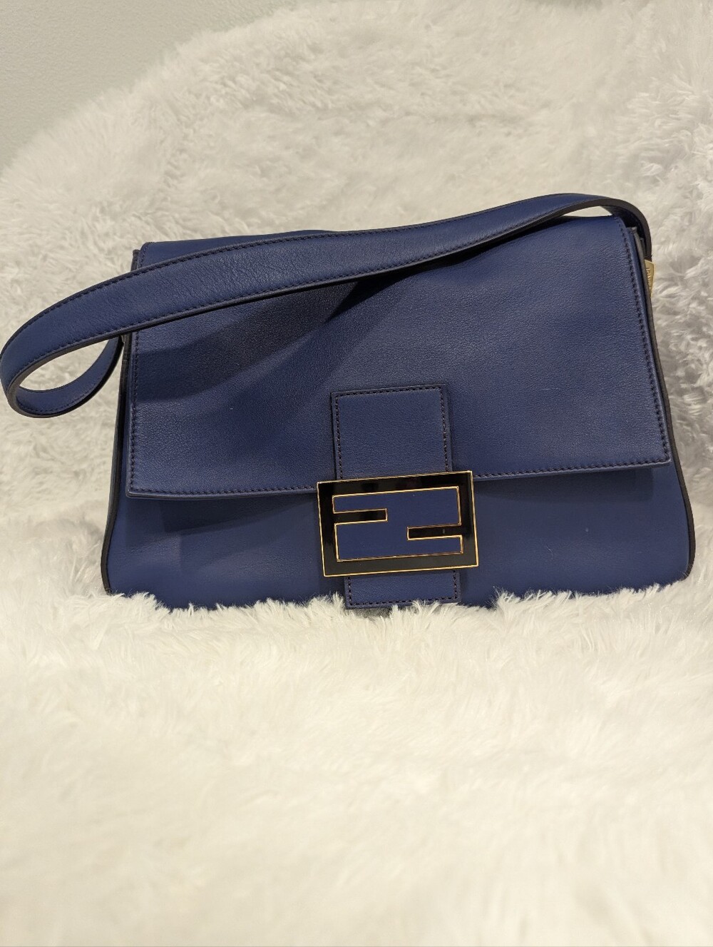 Fendi Cobalt Blue Leather Mama Forever Be Baguette Flap Shoulder Bag - Picture 2 of 16